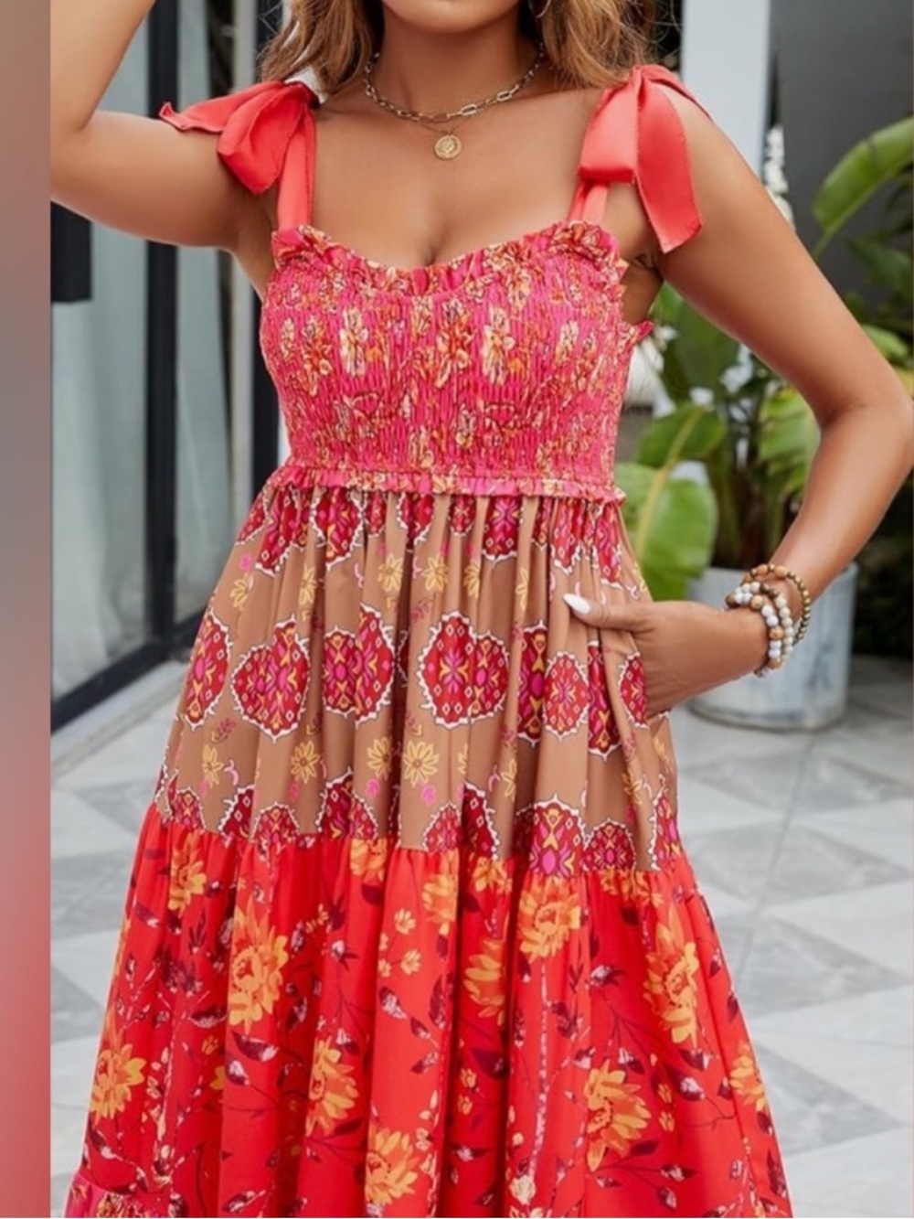 Amazon Pink and Red Floral Maxi Dress - Picture 4 of 7